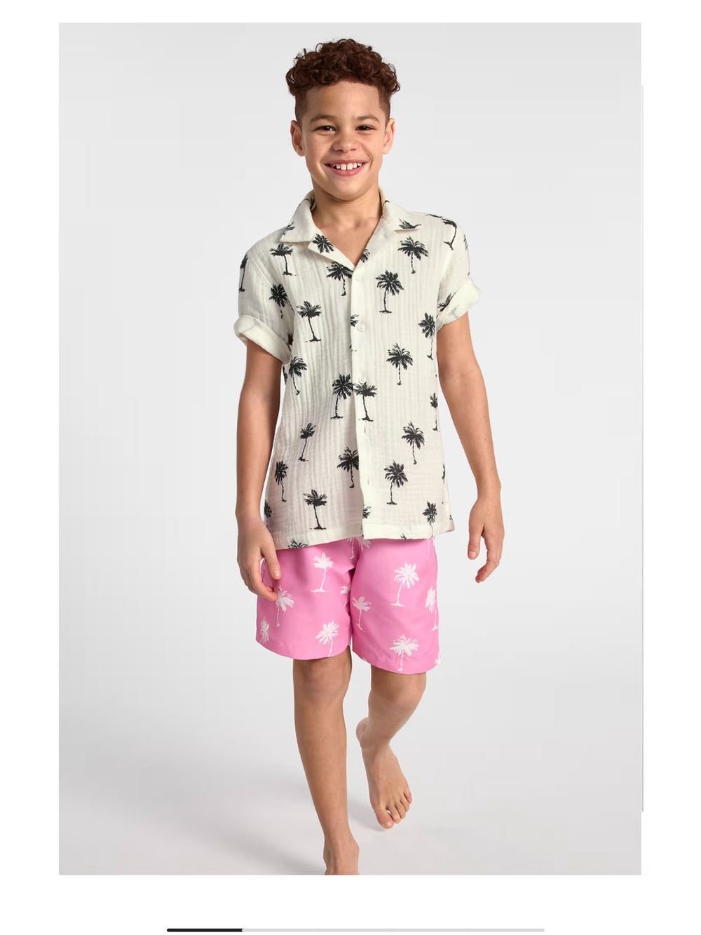 NWT Children’s Place Coral Palm-Print Swim Shorts White Drawstring (9 pairs)